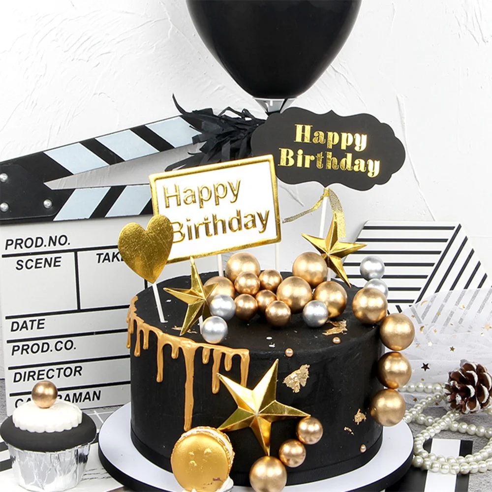 20 pcs/lot Gold Silver Ball Cake Topper Birthday Party Baby Shower Wedding Cake Decoration Cupcake Topper