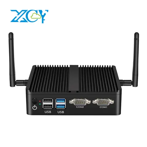 XCY Fanless Mini PC Intel Core I5-5200U I3-5005U Dual GbE LAN 2x RS-232 Serial Ports 4x USB Embedded IPC WiFi Windows Linux