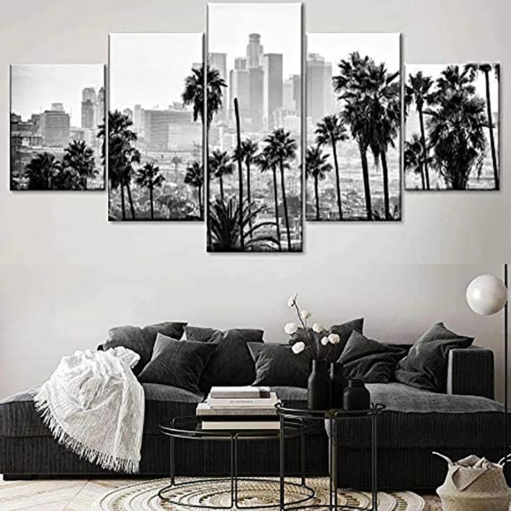 

5 Pieces Wall Art Canvas Painting Black And White City Landscape Poster Modern Home Modular Pictures Living Room Decoration