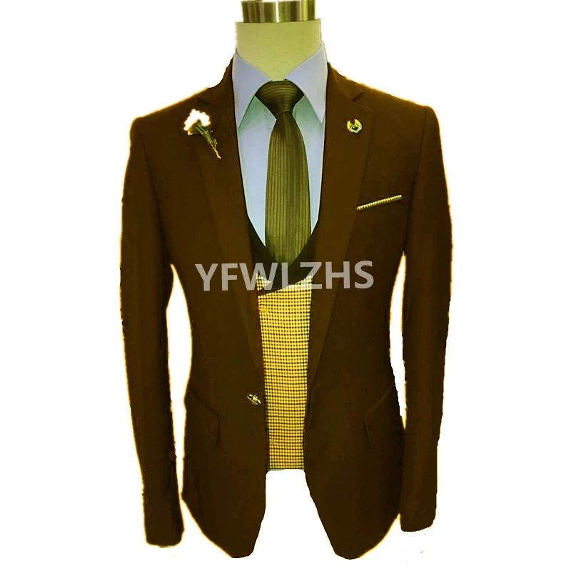 Handsome One Button Groomsmen Notch Lapel Groom Tuxedos Men Suits Wedding/Prom Best Blazer ( Jacket+Pants+Vest+Tie) B335