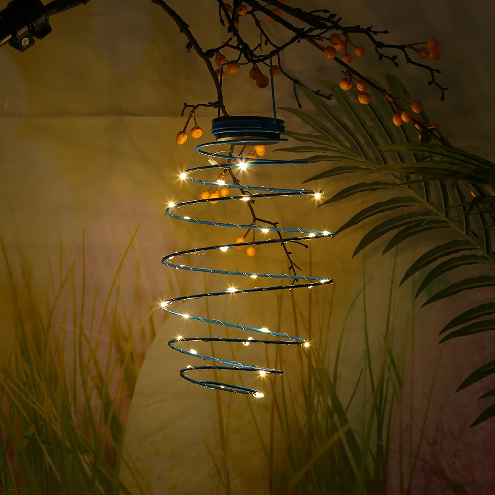 Solar LED Metal Wire Spring Light Spiral Lantern Hanging Lamp Simplicity Garden Decor Outdoor Night Light For Yard Patio Balcony