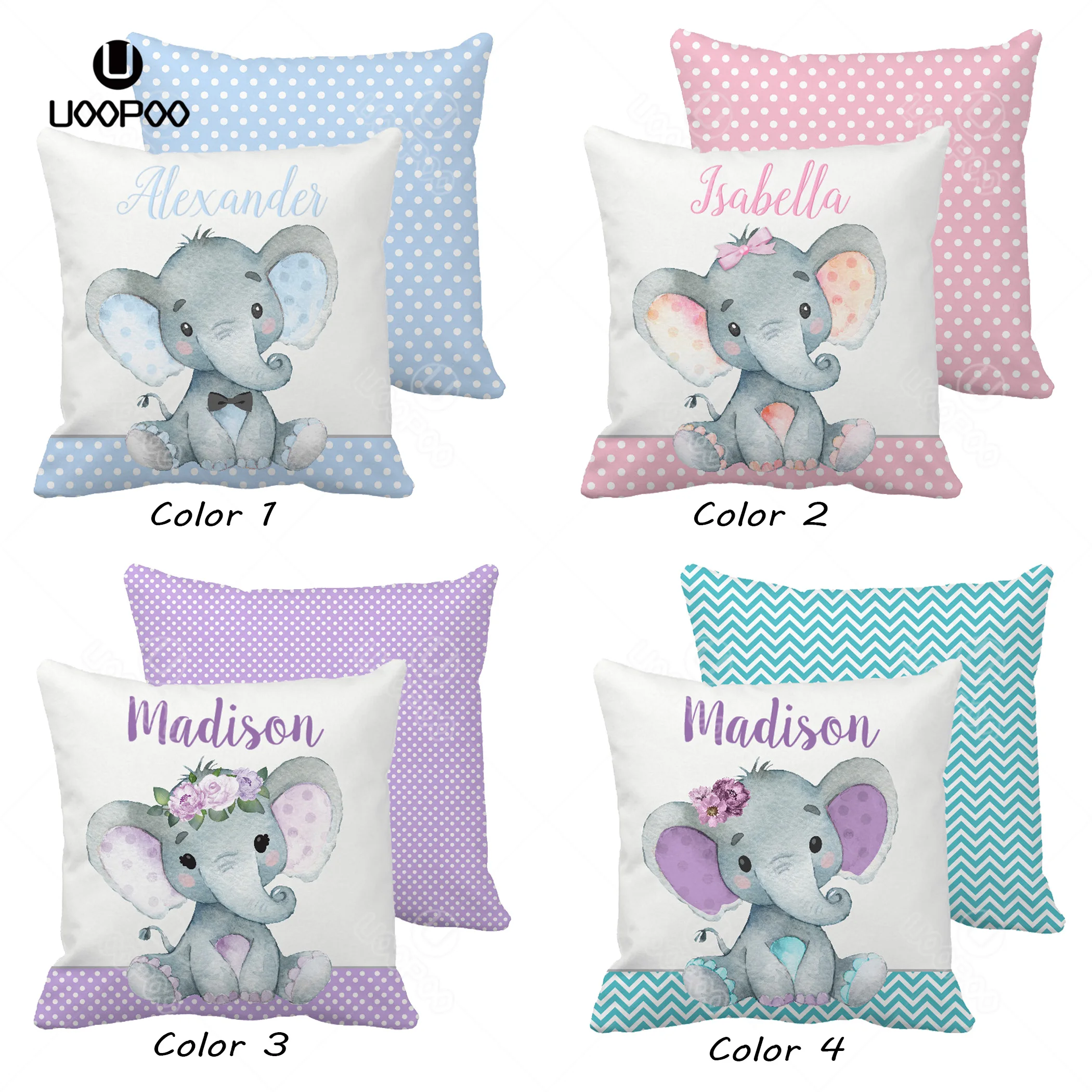 Custom Baby Pillow Cover Cute Elephant Printed Cushion Cover Kids Polyester / Canvas Pillow Case For Baby Room