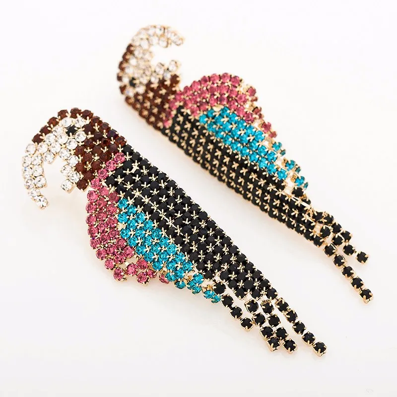 European And American Exaggerated Rhinestones Animal Creativity Personality Retro Fashion Earrings Cool Parrot Accessories