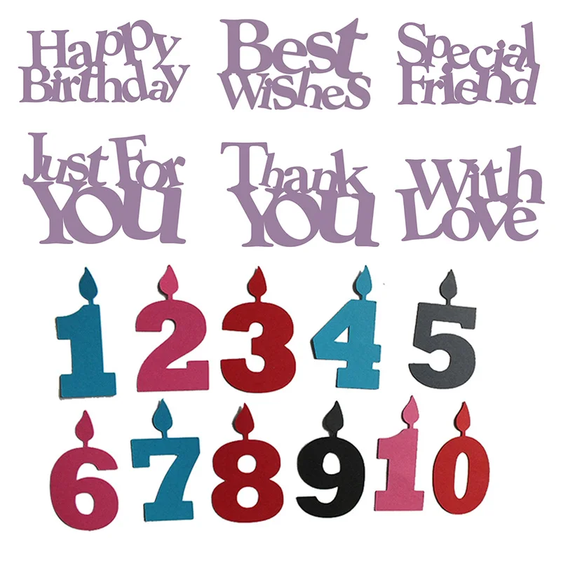 

Mixed Phrases Best Wishes Just For You Candle Numbers 1 to 10 Metal Cutting Dies DIY Scrapbooking For Card Album Making New 2021