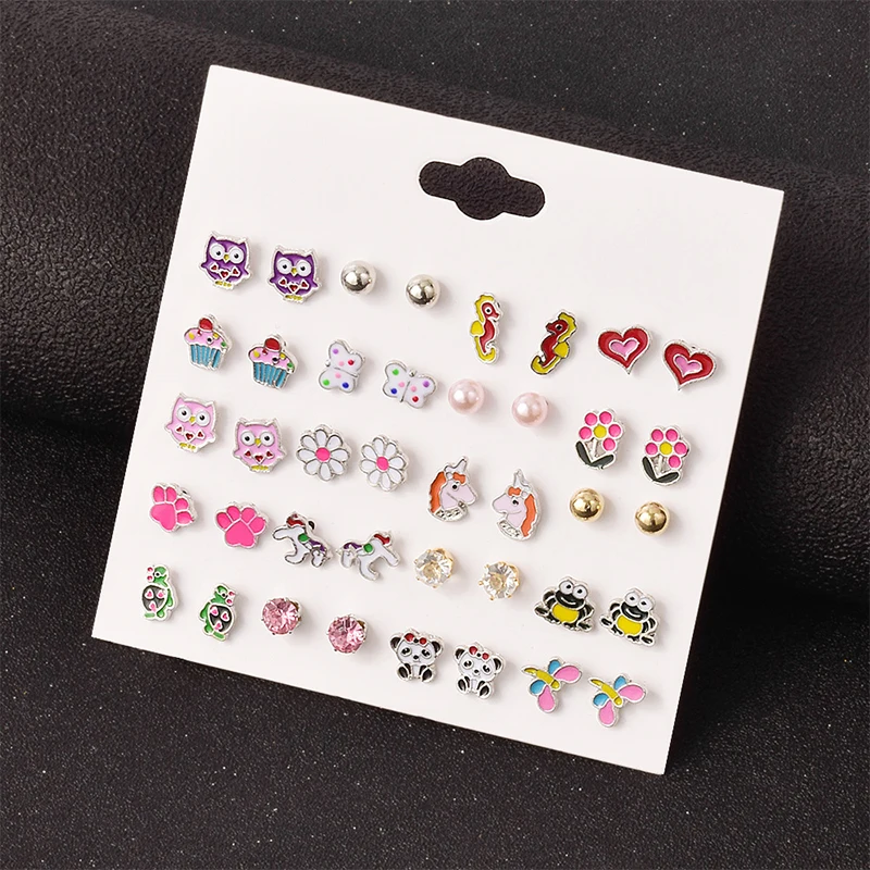Multi PRS Sets Colorful Stud Earrings Mermaid Unicorn Cute Earring Set Christmas Gift for Kids Girls