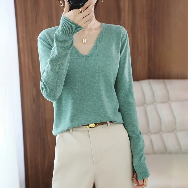 2021 autumn and winter new cashmere sweater V-neck pullover thin sweater loose version cardigan sweater