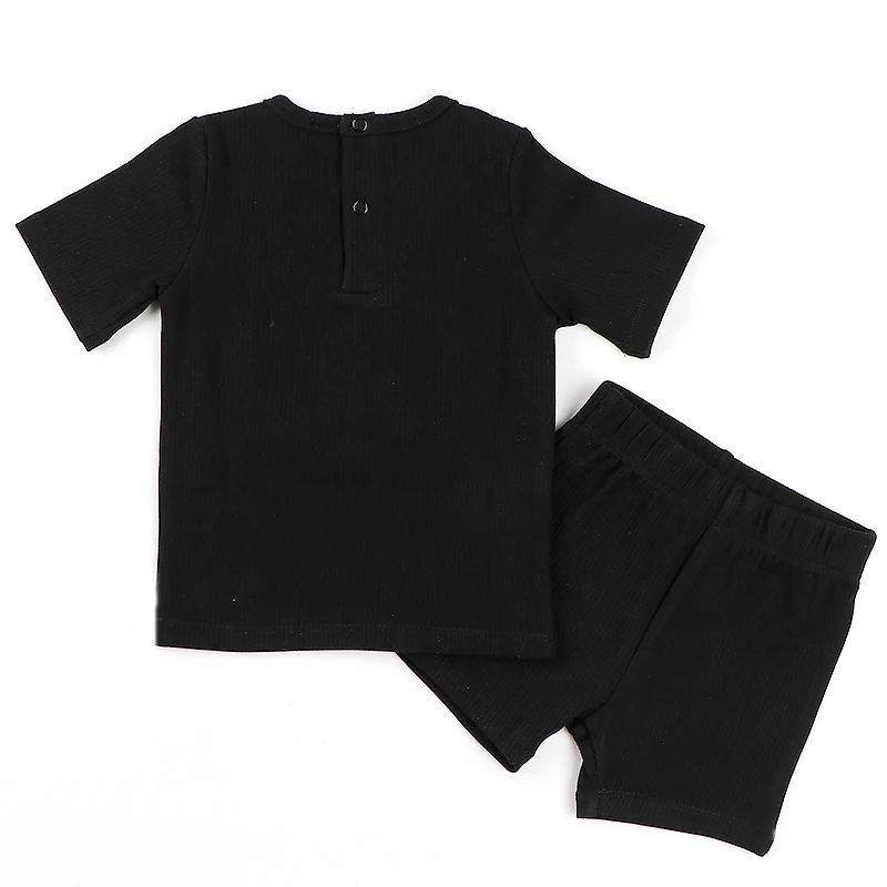 Baby clothes 2pcs set ribbed kids clothes baby boy clothes girls clothes round neck black set circle patches for summer clothes