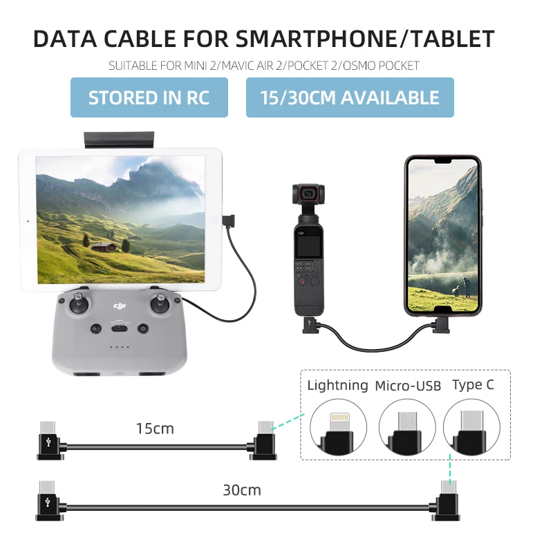 For DJI fpv TYPE-C to Lightning/TYPE-C/Micro-USB Data Cable Smartphone Tablet For FPV Goggles V2 MINI 2 dji POCKET 2 MAVIC AIR 2