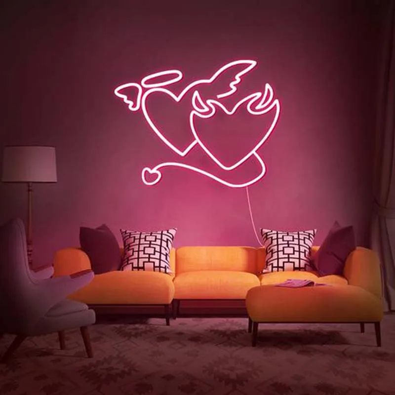 Aesthetic Cute Devil Heart  Led Neon Sign Custom Decoracion Acrylic For Shop Party Gift Home Kawaii  Decor