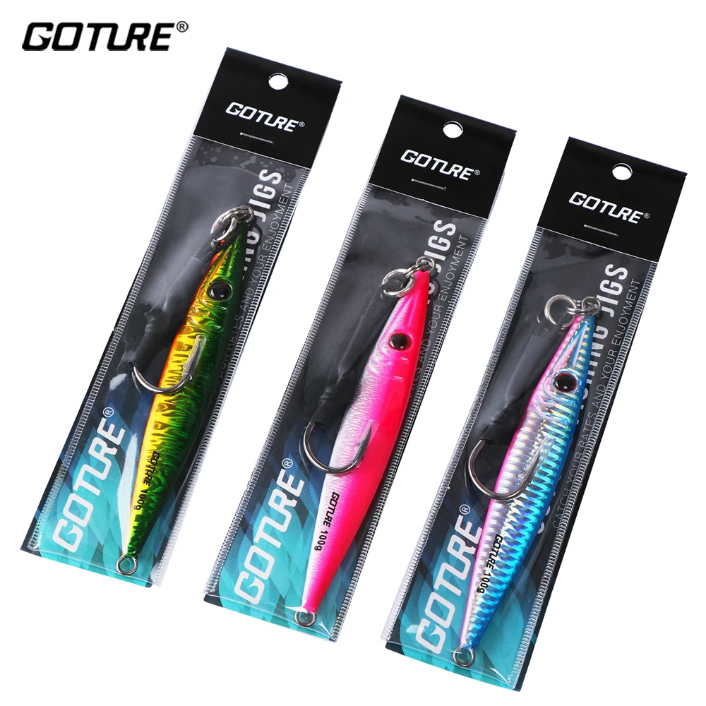 

Goture 1PC Saltwater Metal Fishing Lure Jig Spoon 80g 100g 150g 200g Speed Vertical Jigging Artificial Bait For 50kg Tuna