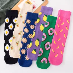 Harajuku Funny Women Socks Donuts Food Hamburg Fruits Banana  Egg Cookie Cute Women Milk Creative Life Hip Hop Cotton Socks