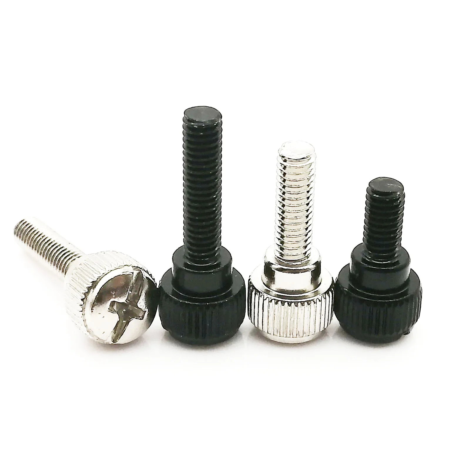 HZYUEGOU 10 Stück M3 M4 Schwarz Silber Stahl Schlitz-Phillips-Kopf PC-Computergehäuse-Abdeckung Handfestzugschraube Daumenschraube – Detail 3