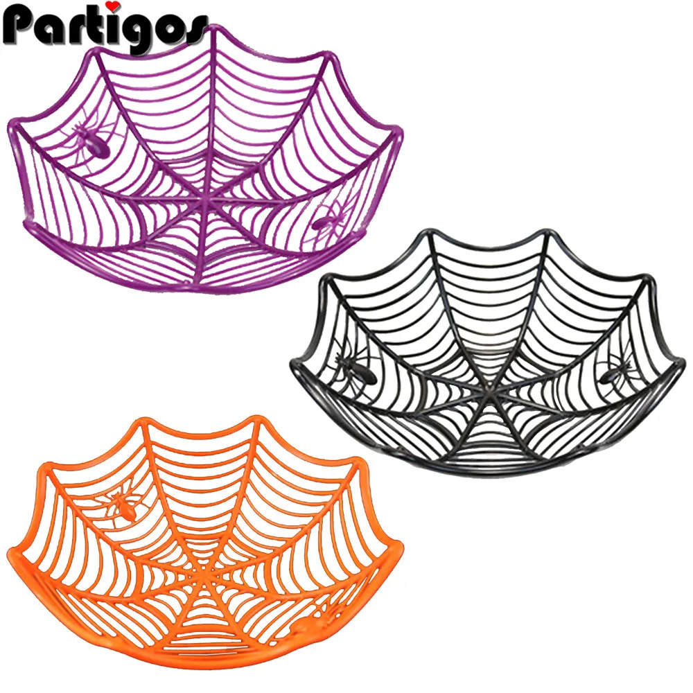 

Halloween Black Orange Purple Web Bowl Fruit Plate Candy Biscuit Package Basket Bowl Trick or Treat Decoration for Halloween