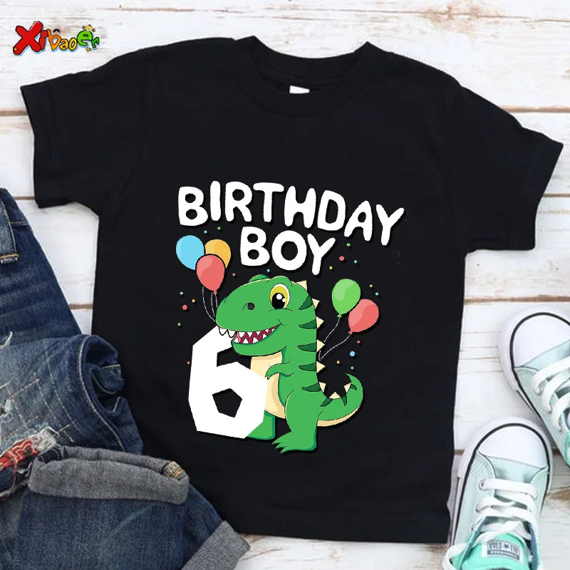 

Kids Birthday Number Cartoon Dinosaur T Shirt Children Happy Birthday Comic Present Short T-shirt Boys Girls Animal Funny Gift