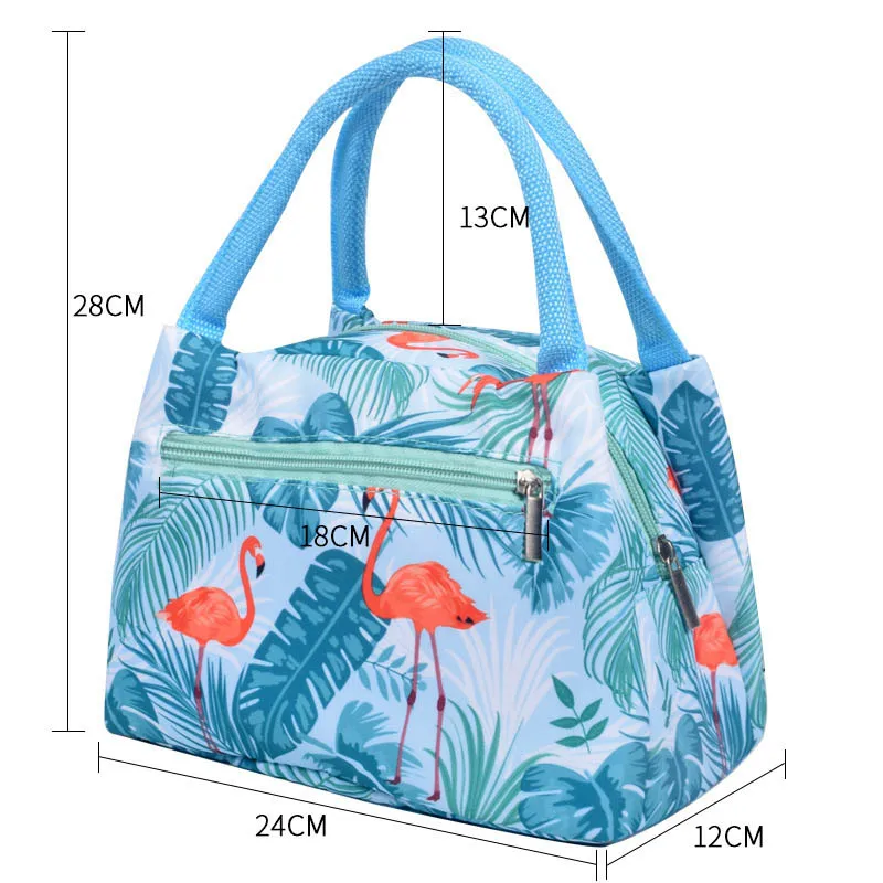 Flamingo Picnic Bags Women Lunch Box Portable Insulated Thermal Cooler Waterproof Zipper Beach Lunch Bag For Woman Student Kids