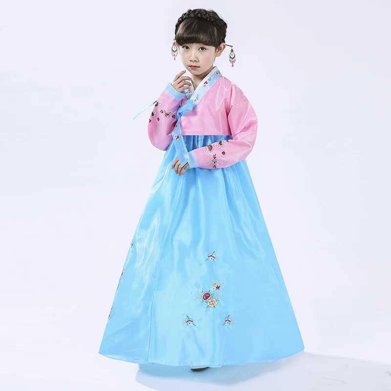 New Arrival Children's Korean Hanbok Girl Polyester Fiber Ancient Performance Costume Dance Costume For Kids Birthday Gift LC045