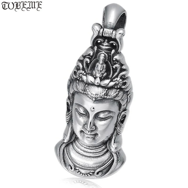 100% 925 Silver Kuanyin Buddha Pendant Vintage Sterling Avalokitesvara Bodhisattva Pendant Buddhist Guanyin Good Luck Pendant