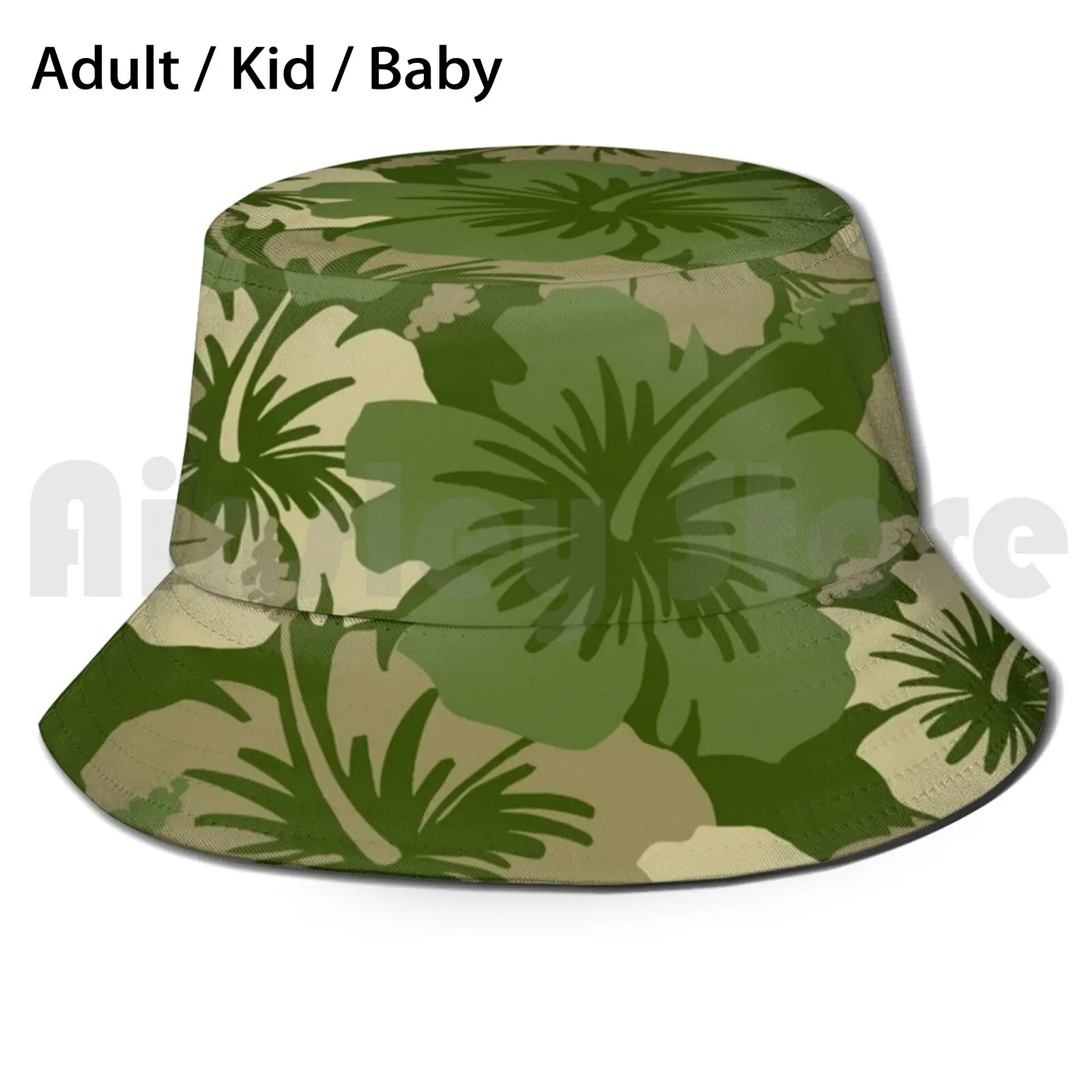 Hibiscus épique hawaïen Floral Aloha chemise imprimé-vert Olive seau chapeau adulte enfant bébé plage soleil chapeaux Hibiscus Floral