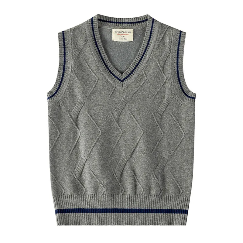 Spring Autumn Kids Baby Boy Girl Pure Color Knitted V-neck Vest Cotton Boy Girl School Uniforms Sweater Vest Children\'s Sweaters