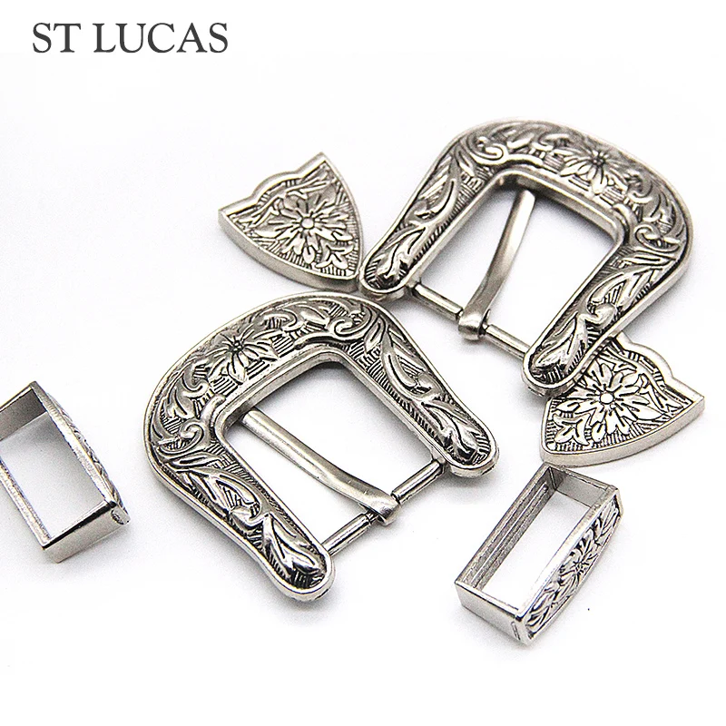 1 set 2.5CM vintage retro metal belt buckle for belt shoes bag DIY leather craft set antique silver color garment accessories