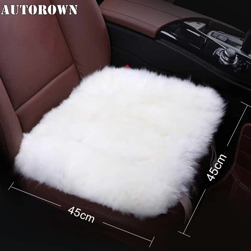 AUTOROWN Natural Australian Sheepskin Car Seat Cover 1 Piece Front Car Seat Universal Size For Most Auto Cushion Cover 4 Seasons