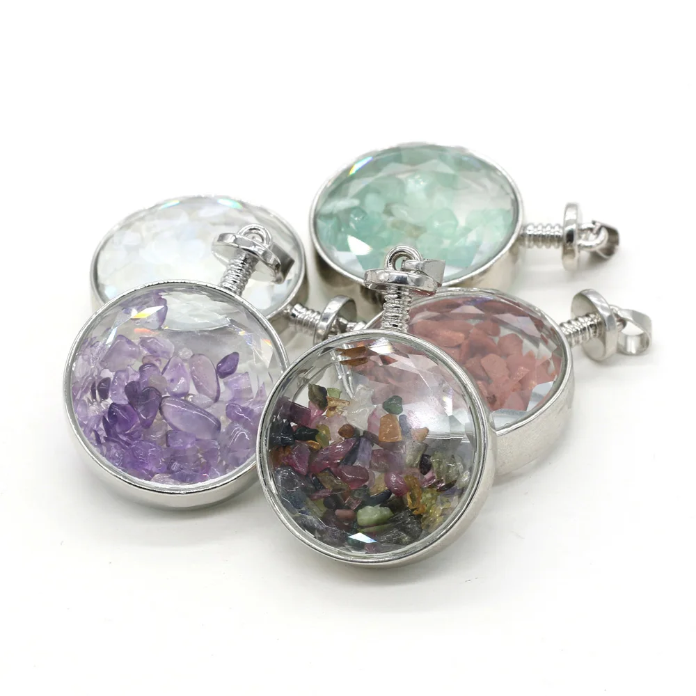 Natural Amethysts Gravel Magic Wishing Bottle Pendant Clear Healing Crystal Glass Charms DIY Women Men Jewelry Making Necklace