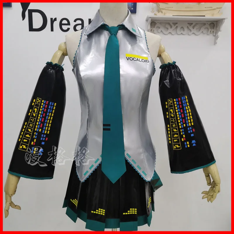 Vocaloid Miku Cosplay Wig Costume Japan Midi Dress Beginner Future Miku Cosplay Female Halloween PU leather Hatsume Miku custom