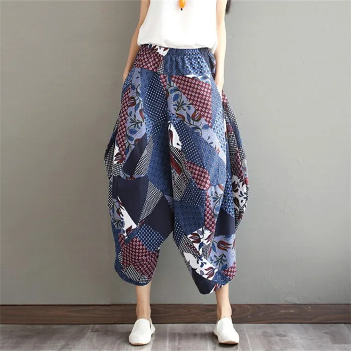 Hot Sale Hip Hop Baggy Cotton Linen Harem Shotts Women High Waist Wide Leg Trousers New Boho Casual Cross-Shors Ropa Mujer