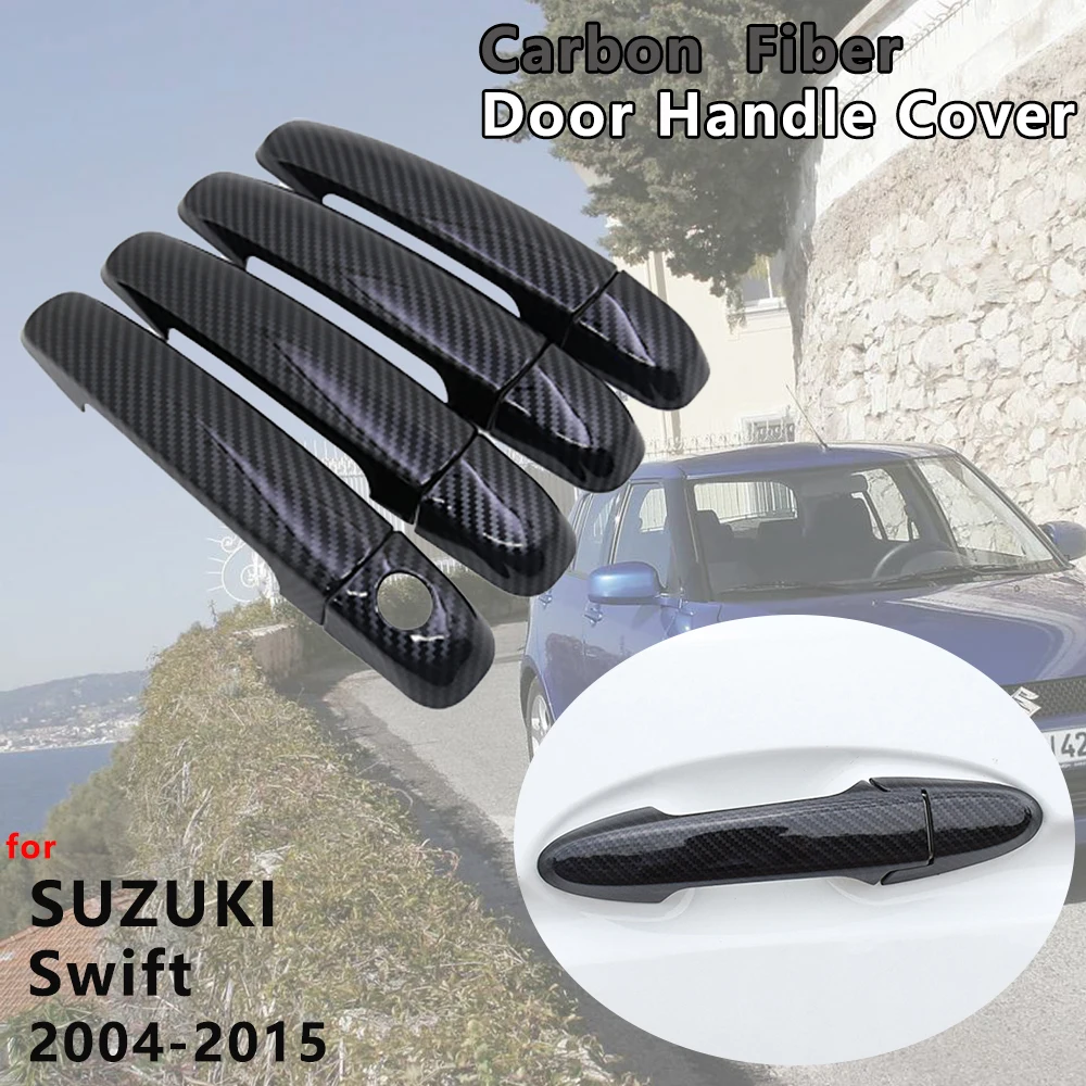 for Suzuki Maruti Swift DZire 2004~2015 Carbon Fiber Door Handle Cover Catch Trim Exterior Car Accessories 2005 2007 2009 2010