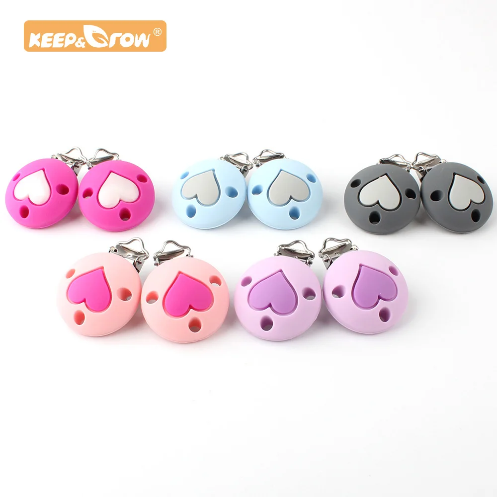 

Keep&Grow 10pcs Silicone teether Heart round metal Clip Pacifier silicone rodent DIY Baby Teething Necklace Pendant Clamp