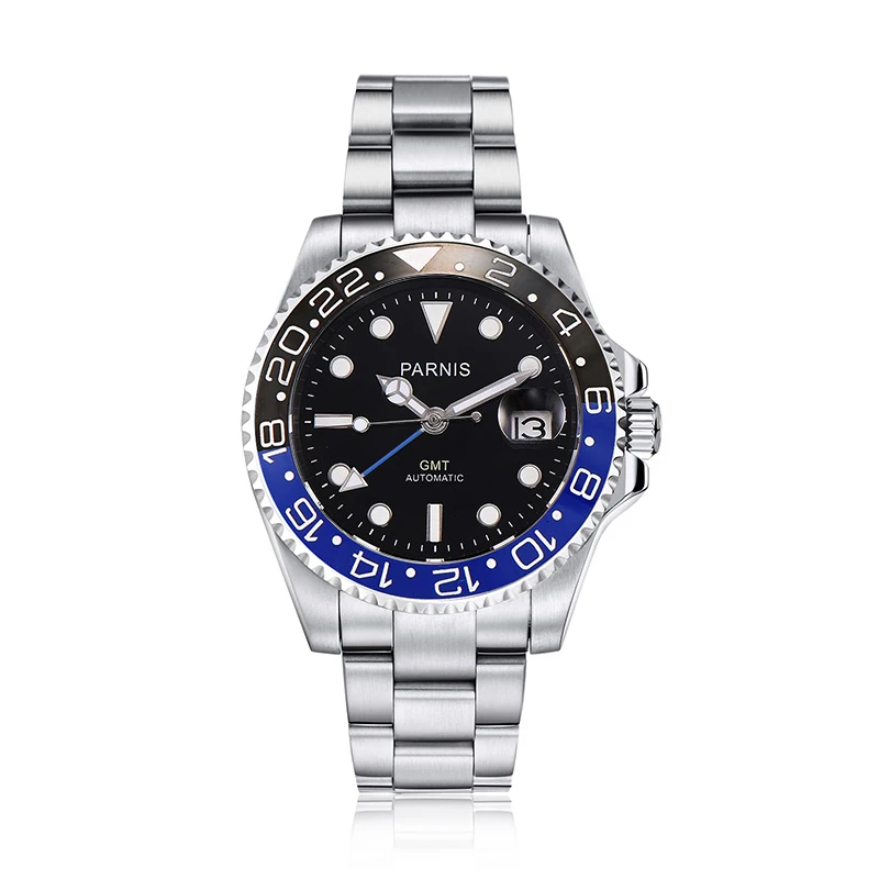 Parnis 40mm Automatic Mechanical Watch Men Luxury Brand GMT Sapphire Crystal Ceramic Bezel Luminous Waterproof Male Wristwatch