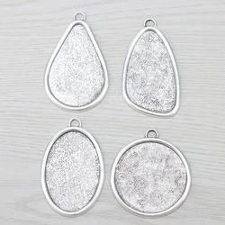 4 x Tibetan Silver Frame Geometry Bezel Blank Necklace Pendants Tray Cameo Cabochon Base Setting Jewellery Making Accessories
