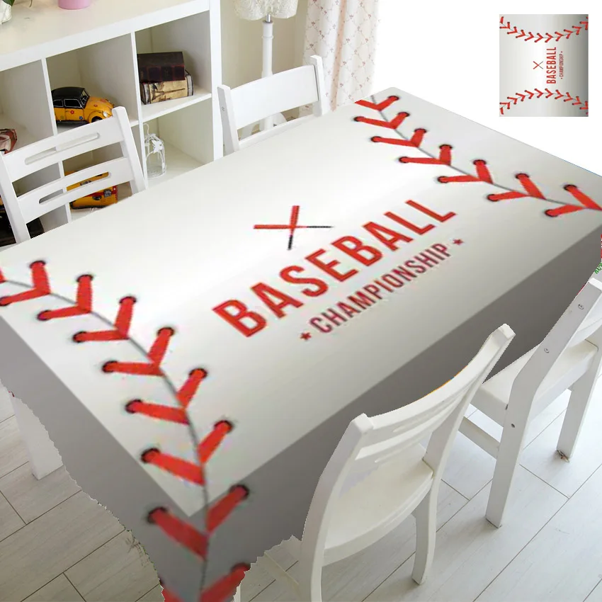 Baseball Themed Wedding Graduation Party Decoration Sports Baseball with Red Seam Baseball Tablecloth Table Cover Waterproof