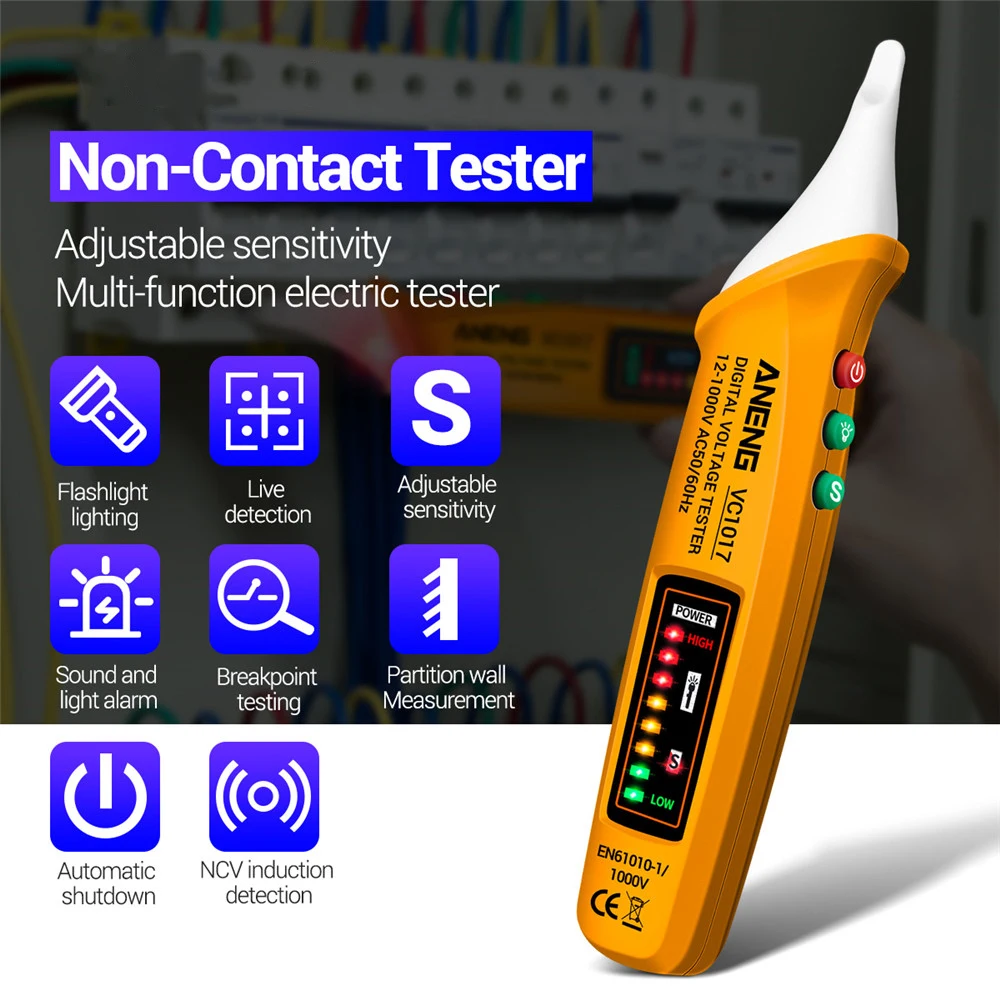 VC1017 AC 12V-1000V Voltage Detector Tester Meter Non-contact Pen Style Electric Indicator LED Voltage Meter