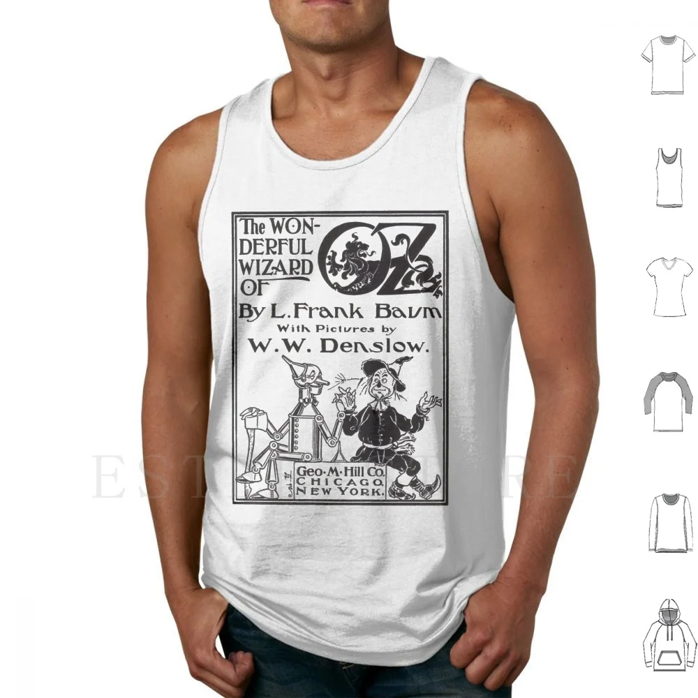 

Cover-Black Tank Tops Vest Sleeveless Baum Oz Denslow Wonderful Scarecrow Tin Man Book Reading Literature Vintage