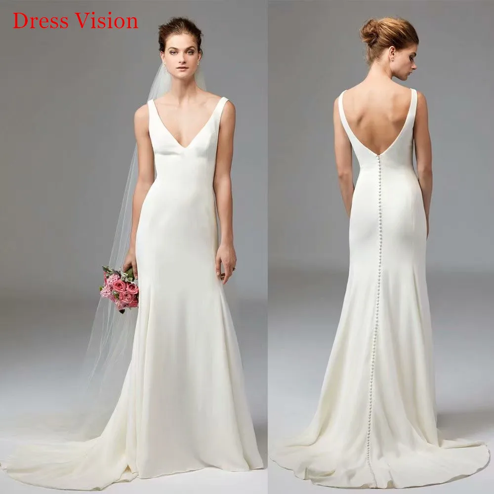 

Sexy V-Neck Simple Robe De Mariage Lace Wedding Dress Vestidos Vestido De Noiva Robe To Be Party Gowns