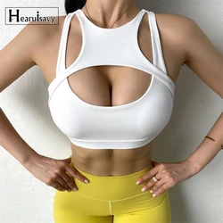 Push Up Shockproof Running Jogger Sport Bra Women Hollow Out Patchwork Fitness Workout Vest Breathable Sexy Yoga Crop Tops