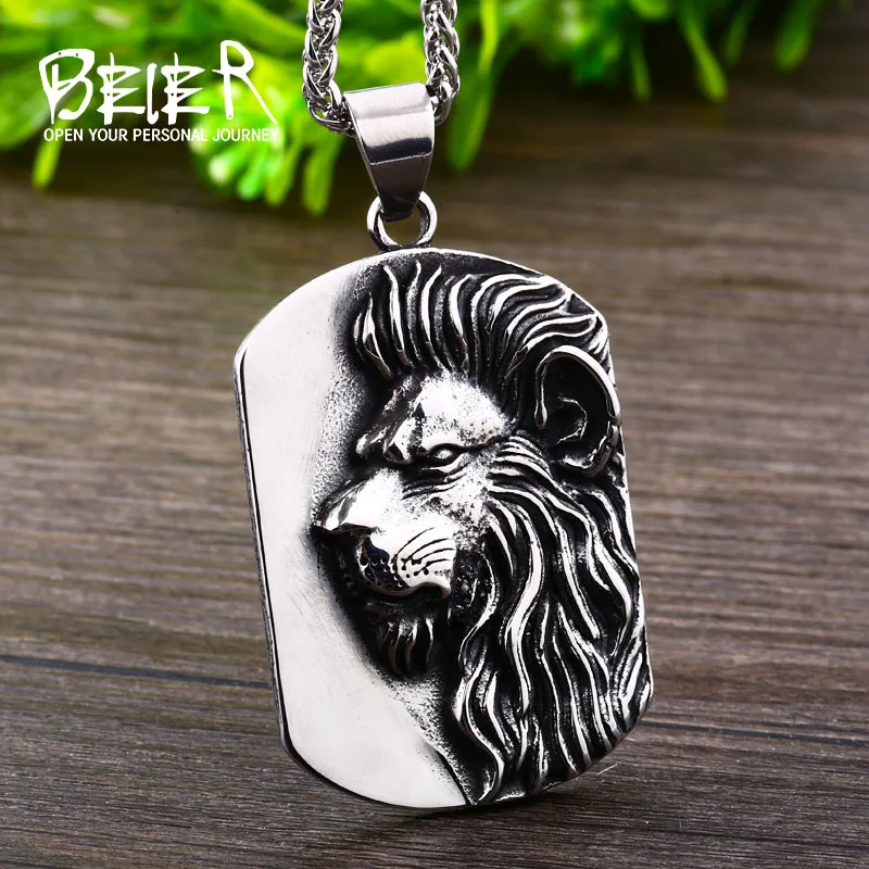 Beier 316L stainless steel Classic animal lion head tag men's pendant necklace Viking patron saint fashion jewelry LLLHP109P