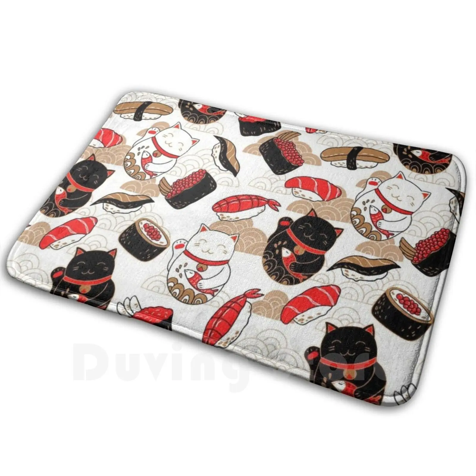 Japanese Lucky Cat Maneki-Neko And Sushi Feast Mat Rug Carpet Anti-Slip Floor Mats Bedroom Sushi Cat Cute Cats Japan Kawaii