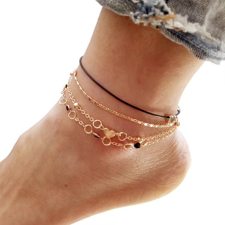 Fashion Exquisite Hand-made Popular Personality New Women\'s Heart-shaped Multi-layered Anklet Beach Holiday Set Accessories