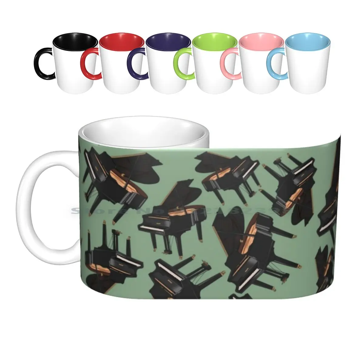 Piano Musical Instrument Pattern Green Ceramic Mugs Coffee Cups Milk Tea Mug Piano Grand Piano Musical Instrument Instrument