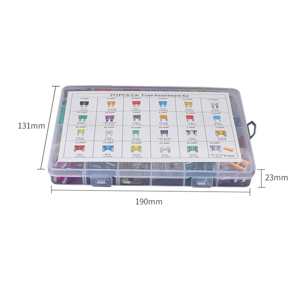 272pcs/lot Car Fuses 2A 3A 5A 7.5A 10A 15A 20A 25A 30A 35A Amp with Box Clip Assortment Auto Blade Type Fuse Set Truck