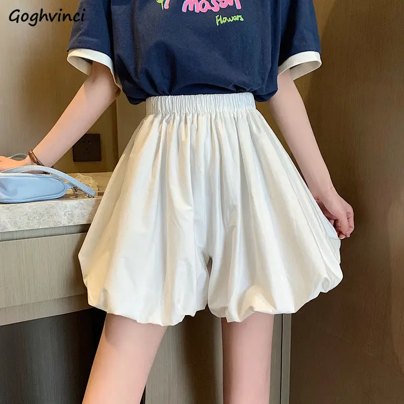 Shorts Women Solid Summer Students Lantern Trousers Elastic Waist Loose All-match Fashionable Streetwear Leisure Japan Style New