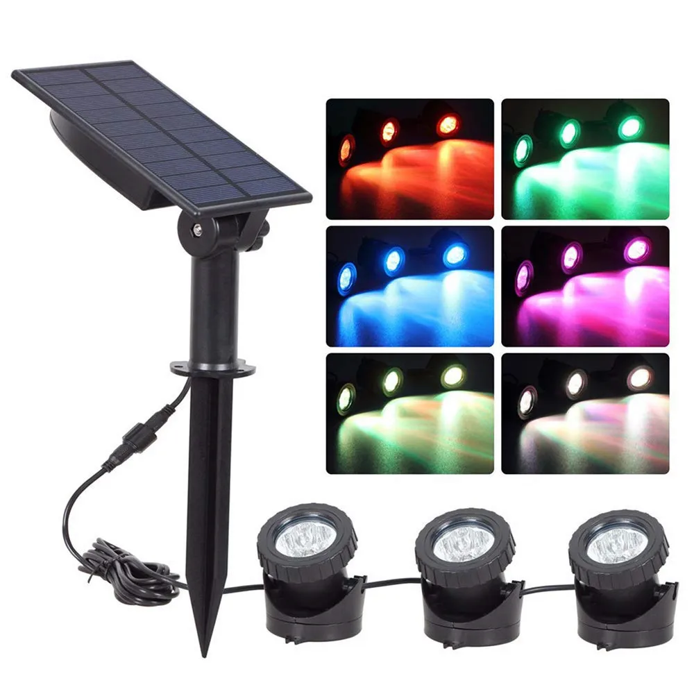 

IP68 Waterproof Solar 3 Heads Multicolor Submersible Spotlights Underwater Light Landscape Decoration for Outdoor Garden Pool