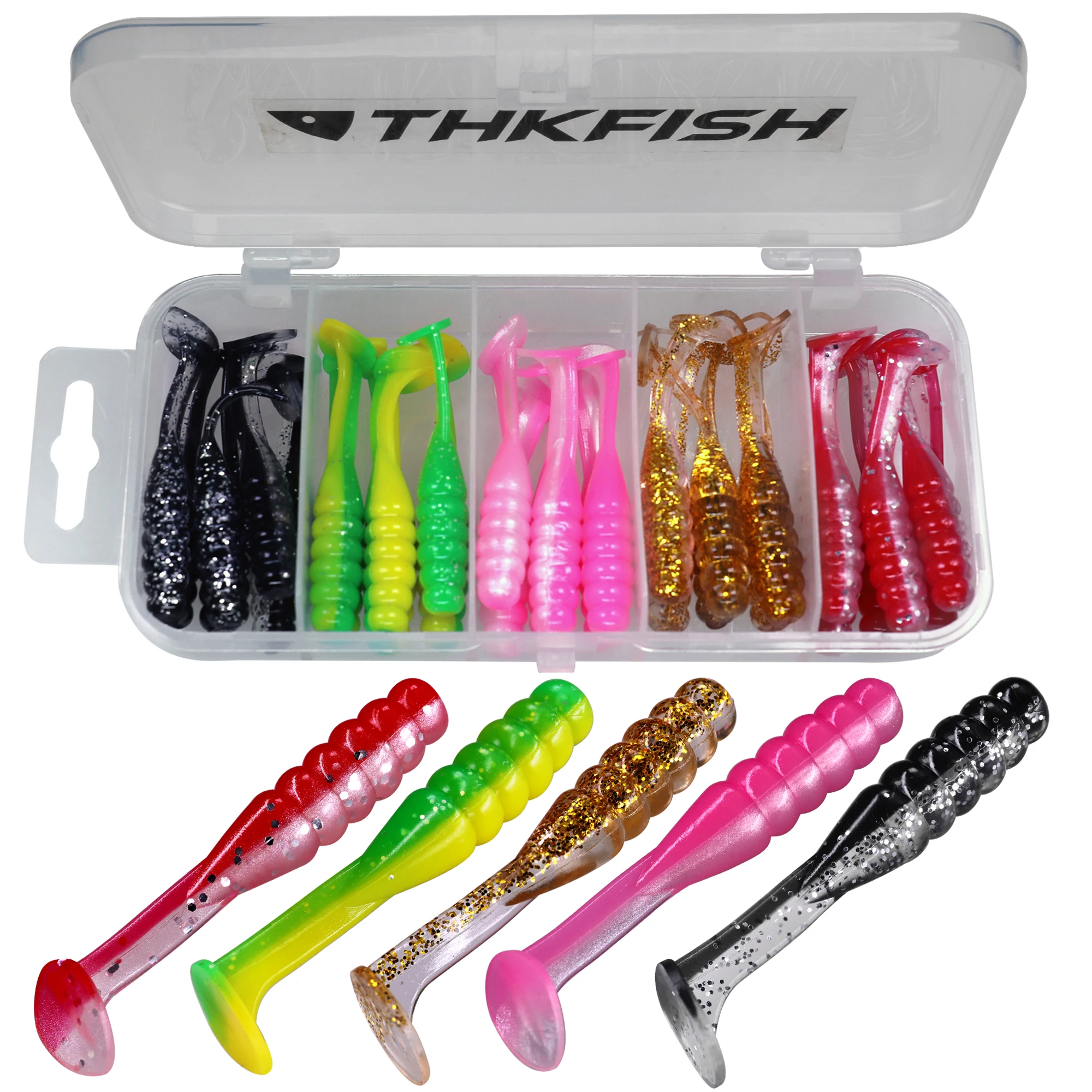 

THKFISH 30pcs Soft Lures Swimbait 50mm Silicone Bait Wobblers T Tail Paddle Fishing Lure Worm Artificial Baits For Trout Bass