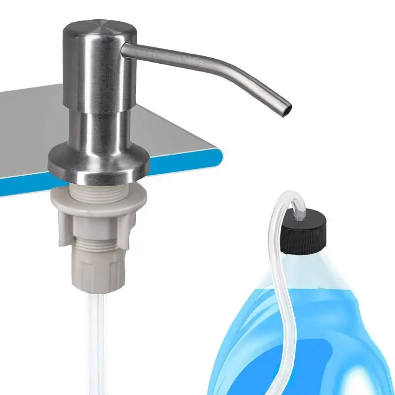 1Set Stainless Steel Liquid Soap Dispenser Built-in Lotion Pump Extension Tube for Home Bathroom Kitchen Sink Use Supplies