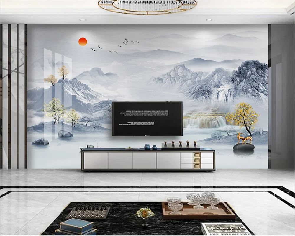 

beibehang Customized modern papel de pared new Chinese style marble artistic conception landscape background wallpaper