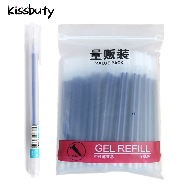 1+100Pcs /Set Gel Pen Refill Office Signature Rod for handle Red Blue Black Ink Refill Office School Stationery Writing Supplies