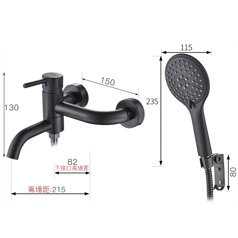 Imagem -06 - Conjuntos de Cabeça de Chuveiro de Mão Abs para Banheiro Preto e Prata Banheira de Parede Torneira Mista