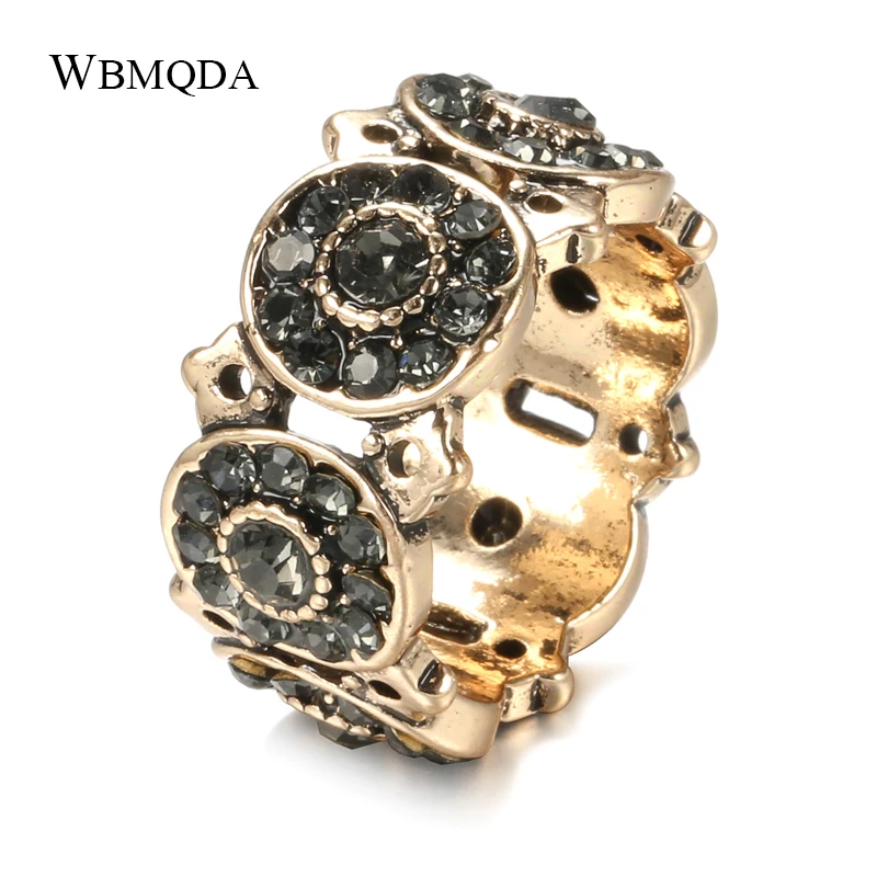 Wbmqda Vintage Rings Fashion Jewelry 2021 Women Round Oval Gray Crystal Ring Antique Gold Color Ethnic Wedding Jewelry